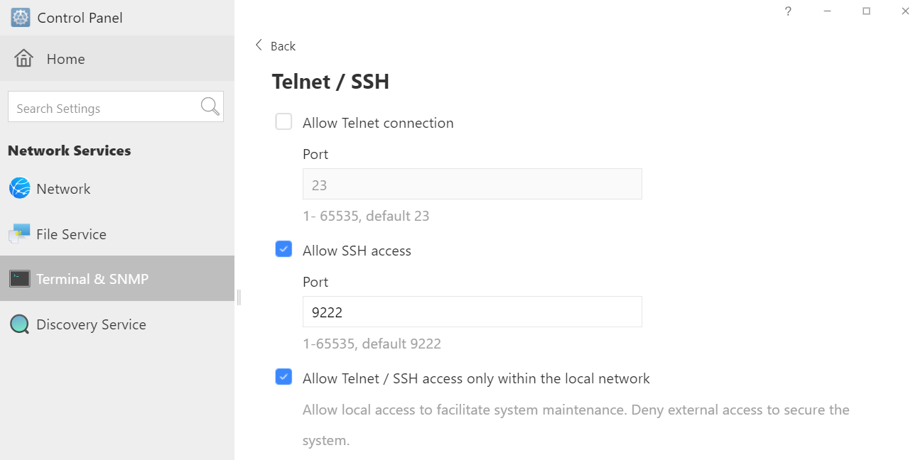 SSH options in TOS v4.2.15